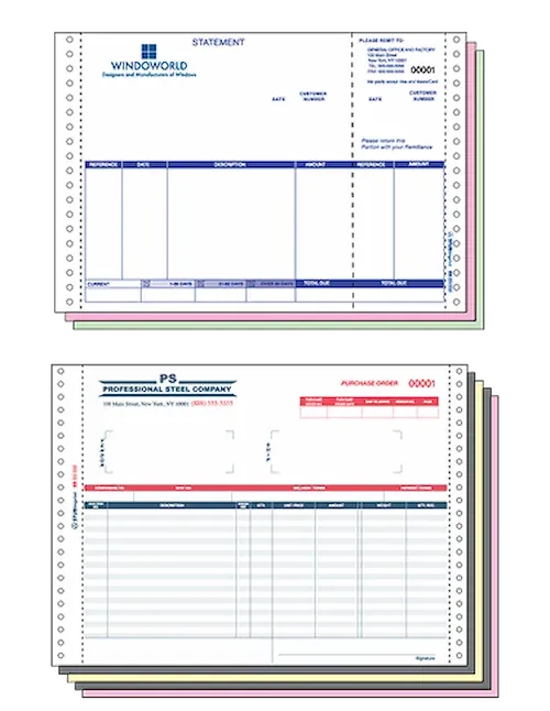 An image of continuous forms for packing slips and statements.