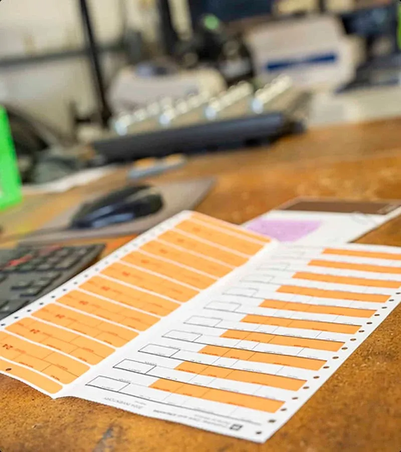 An image of an integrated form label combination on a desktop ready to use.