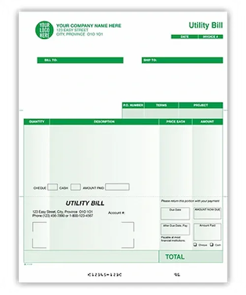 Custom utility bill laser cut form for business.